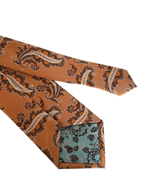 Apricot peach orange paisley  necktie